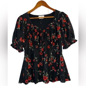 NWOT Floral Black and Red Women's Top